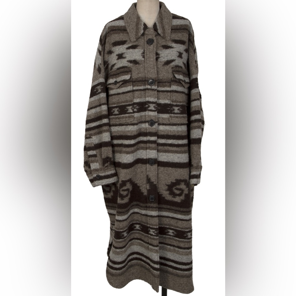 ISABEL MARANT ETOILE Wool Stripe Gabriel Coat with Southwest Pattern, NEW